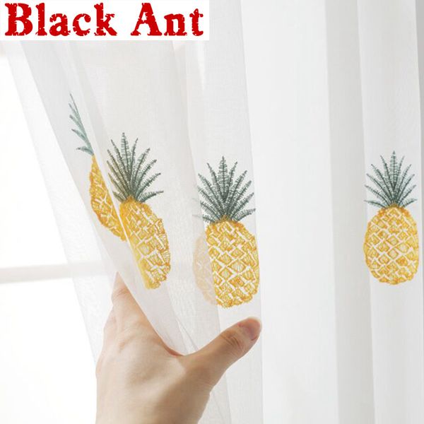 

pineapple fruit embroidery tulle curtain for kids girls bedroom modern cartoon window screen kitchen sheer voile cortinas t430#4
