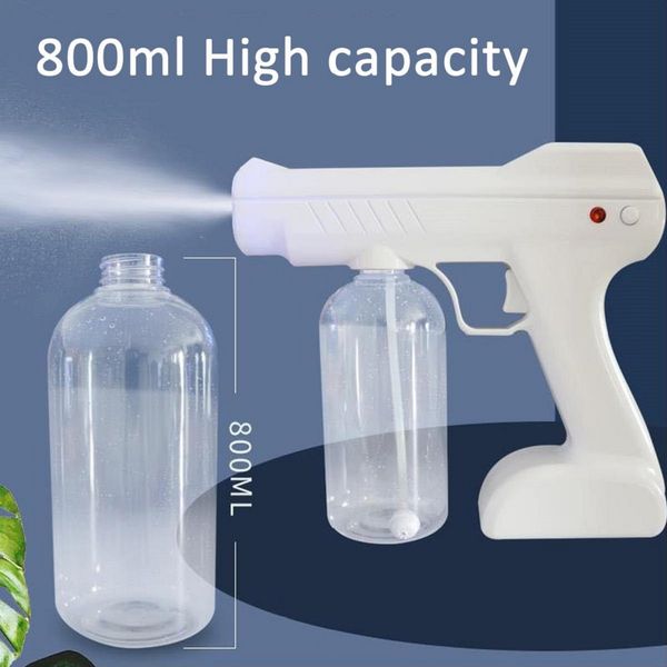 Pistola a spruzzo per disinfezione con spruzzatore nano atomizzante elettrico senza fili portatile da 800 ml con luce UV per auto da ufficio a casa