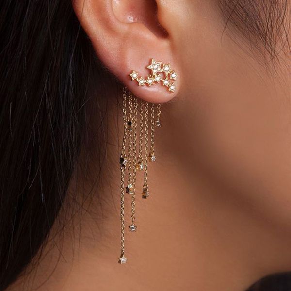 

stud 8seasons fashion women earrings transparent rhinestone gold color star style romantic metal tassel accessories,1pair, Golden;silver
