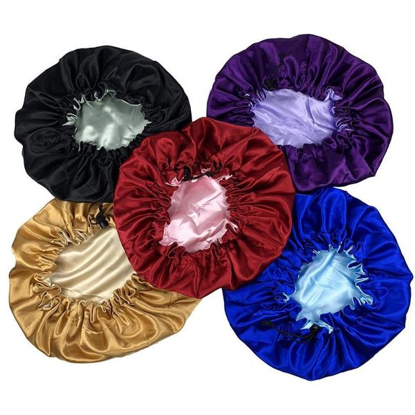 

double layer reversible adjustable hair bonnets turban women beanies head wrap silky nightcap african female satin bonnet tb-164, Blue;gray