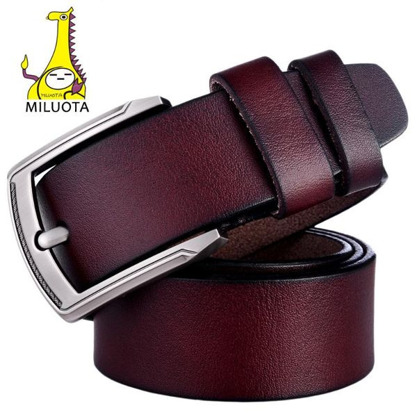 

miluota] brand belt for men 100% genuine leather strap male metal pin buckle vintage mens belts luxury bt1316, Black;brown