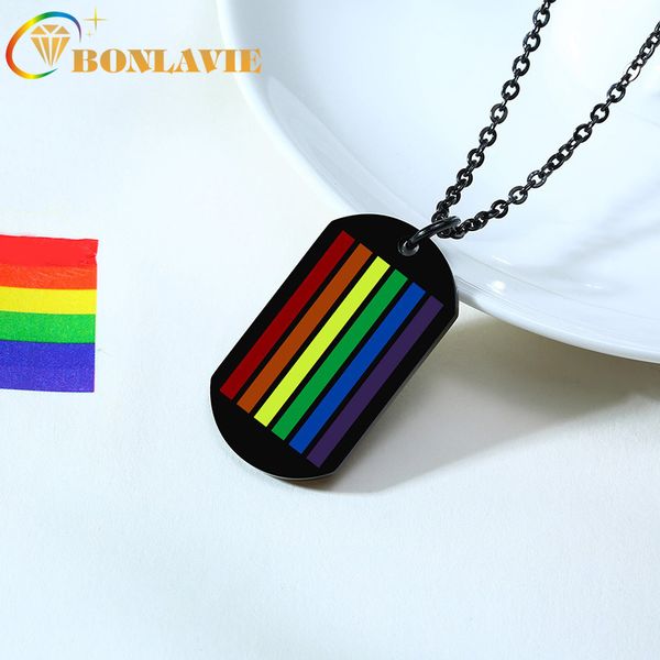 

bonlavie stainless steel rainbow pendant men's color pendant necklace titanium steel tag gay jewelry, Silver