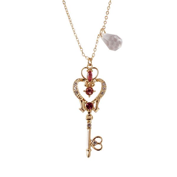 

sailor moon crystal space time key shape wand pendant necklace for women girls cosplay gift, Silver