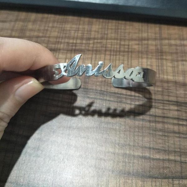 

custom name cuff bracelets bangles for women men kids personalized nameplate bracelets stainless steel love open bangle jewelry, Black
