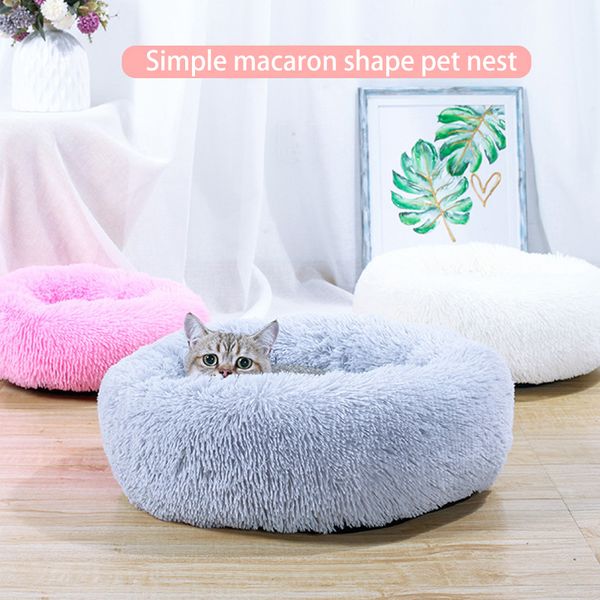 

cats winter warm sleeping nest soft long plush dog futon pet cushion portable pets supplies round pv plush cat bed house cat mat