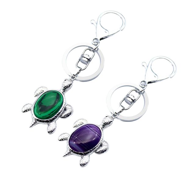 

естественный gemstone черепаха подвеска брелок брелок малахит + фиолетовый агат, Silver