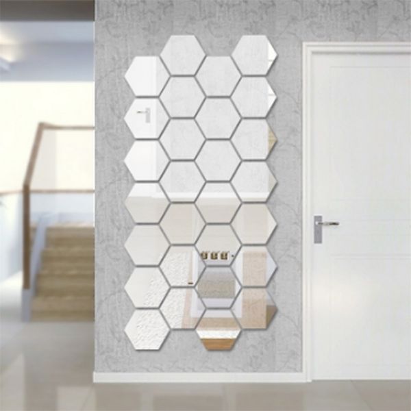 

1 pc hexagonal box stereoscopic character decorative mirror wall stickers living room decor