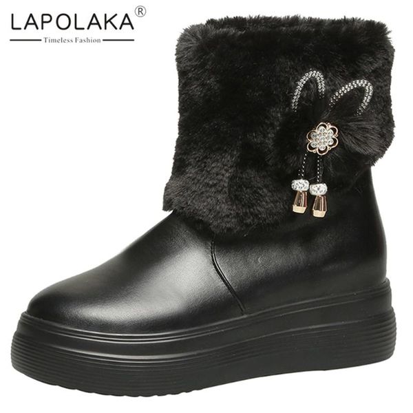 

lapolaka new fashion 2020 dropship slip on ankle boots woman shoes platform add fur warm winter shoes women boots lady, Black