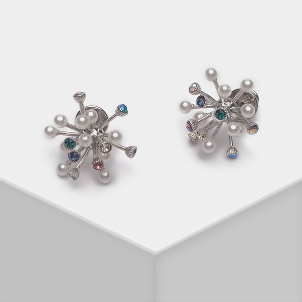 

stud amorita boutique lovely colored pearl crystal earrings, Golden;silver