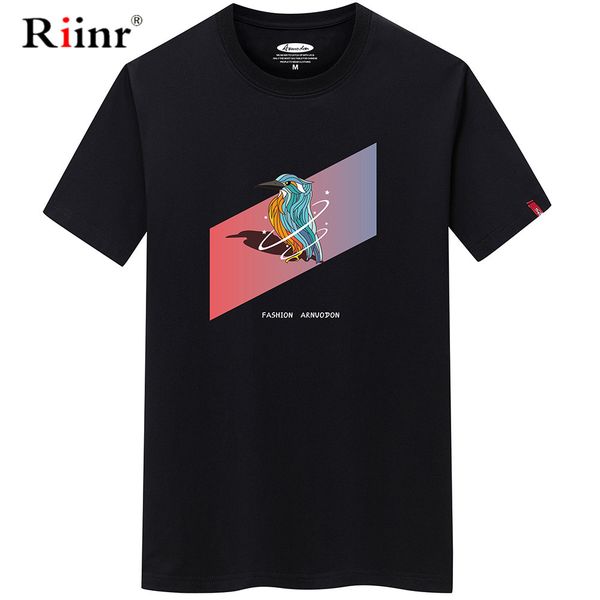 

riinr 2020 new summer creative bird print tee shirt men large size clothes men t-shirt oneck short sleeve casual cotton 6xl