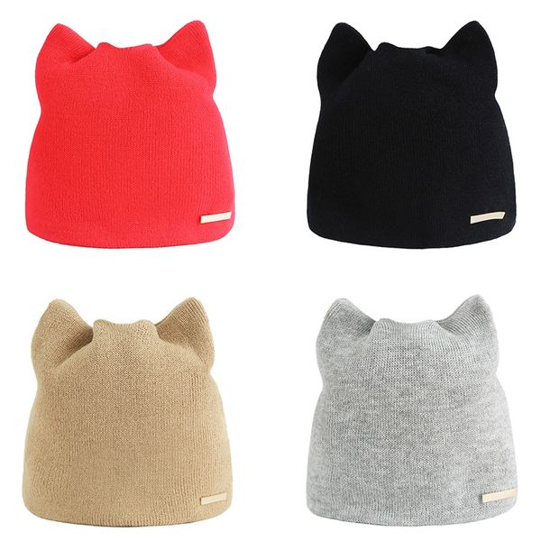 

2020 fashion girl's cute korean version solid simple warm earmuffs hat for women cat beanies ear flaps hat ladies touca cap, Blue;gray