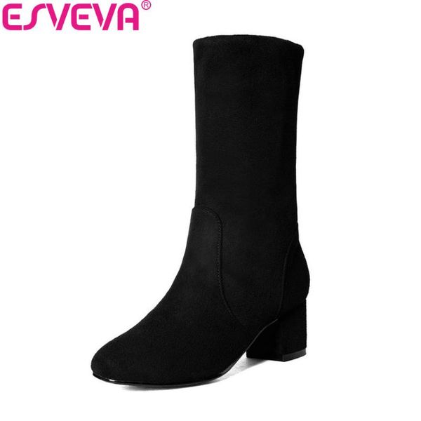 

boots esveva 2021 women winter autumn shoes round toe comfortable to wear over the knee ladies long/short size 34-43, Black