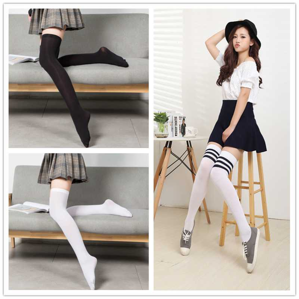 

socks & hosiery stockings women japanese kawaii harajuku lovely non-slip home girls balck white striped over the knee, Black;white