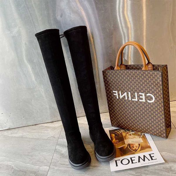 

boots fashion thigh high women winter 2021 over knee autumn shoes mid heels black plus size 42