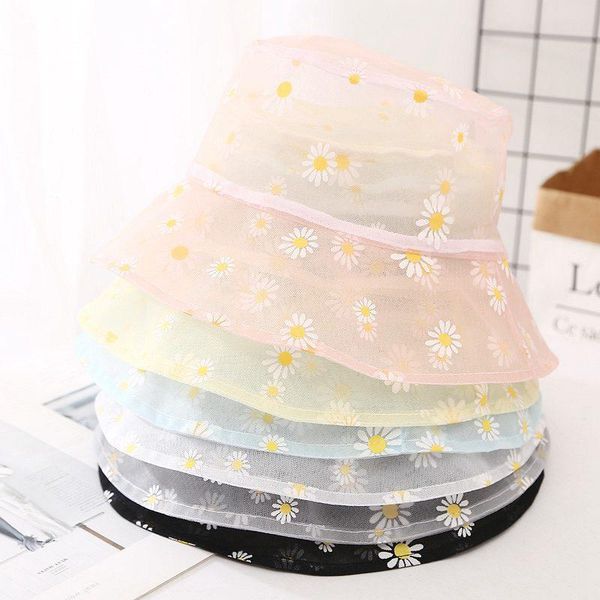 

2020 women designer mesh super thin lace bucket hat yellow pink summer breathable fishing hat outdoor sun protection hat sunbonnet