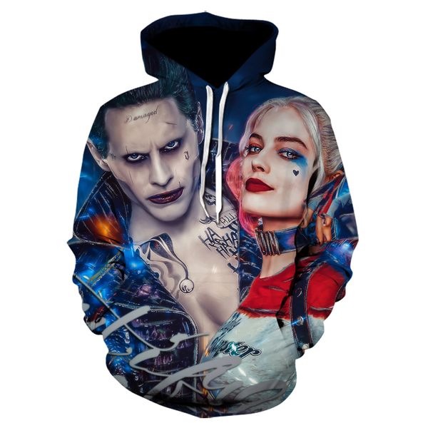 

3d hoodies men women hooded sweatshirts fashion casual winter tracksuits plus size outwear suicide squad joker jacket, Black