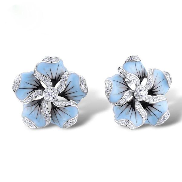 

stud moonrocy silver color cz blue crystal earrings flower bohemia cubic zirconia for women girls gift drop jewelry, Golden;silver