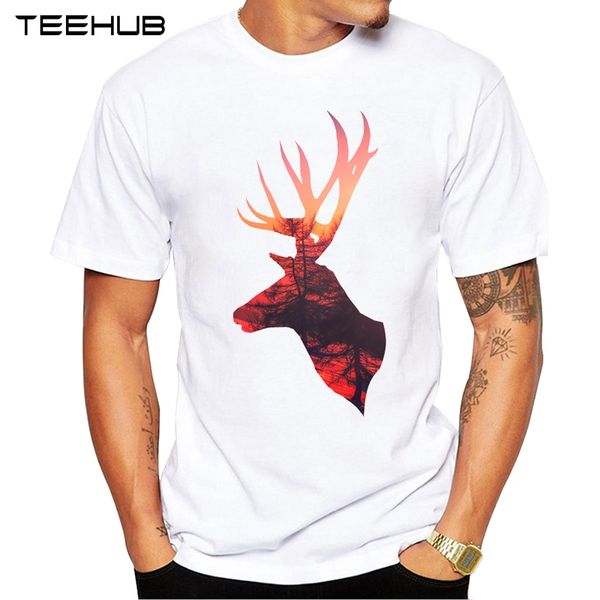

новые поступления 2019 teehub прохладный мужская мода deer sunset дизайн футболки с коротким рукавом o-образным вырезом топы hipster tee