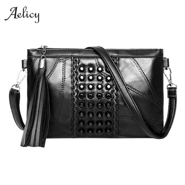 

aelicy fashion tassel women's bags luxury fringed handbags pu leather women messenger bag black rivets crossbody female clutches