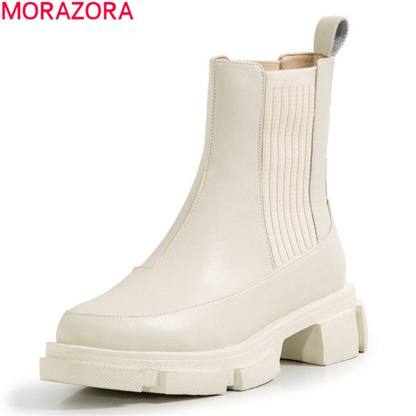 

boots morazora 2021 arrival women med heels round toe ladies shoes autumn winter black white color ankle