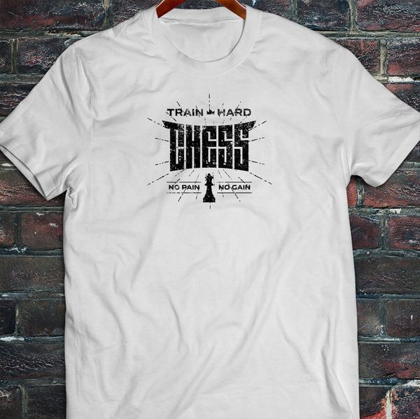 

cool t-shirts designs selling men train hard chess board game strategy skills play mens white t-shirt t-shirt