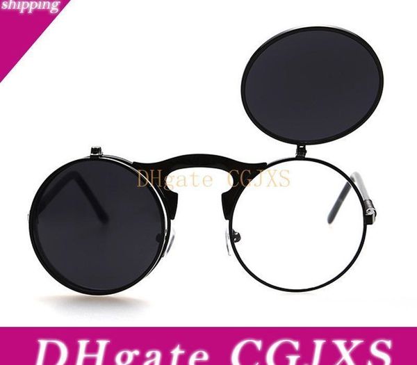

flip up steampunk sunglasses men round vintage mens sunglass fashion glasses hip hop sunglass, White;black