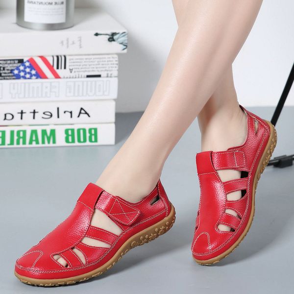 

women's sandals 2020 summer genuine leather handmade ladies shoe leather sandals women flats retro style mother shoes uiop9, Black