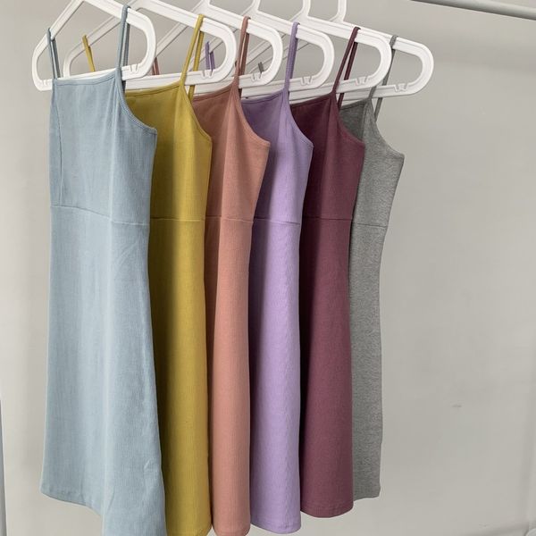 

2020 new multicolor thread sling dress, Black;gray