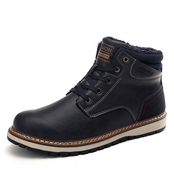 

junjarm brand new winter fur supper warm plush snow boots for men male shoes non slip rubber casual men ankle boots 40-46, Black