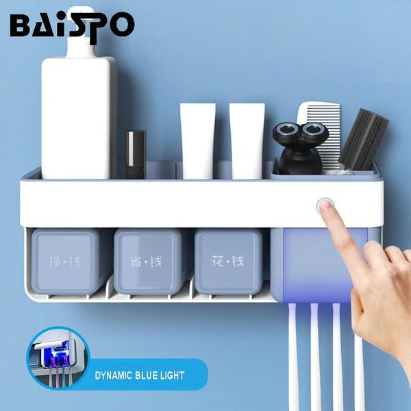 

baispo sterilization toothbrush holder toothpaste shaver storage rack suction wall with cup bathroom storage rack washing set t200506