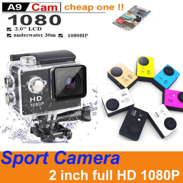 Mais novo Modelo A9 SJ4000 1080P Full HD Ação Digital Sport Câmera 2 polegadas Screen Sob À Prova D 'Água 30M DV Gravação Mini Foto Video Câmera