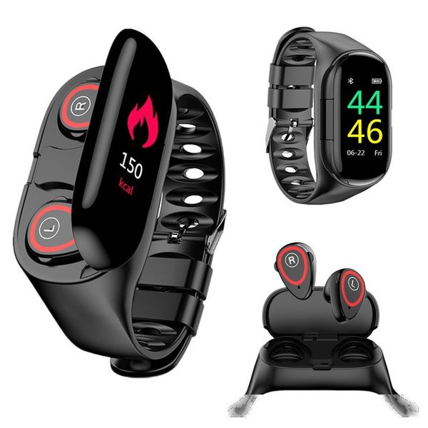 

m1 fitness tracker heart rate monitor women smart watch men with mini bluetooth earphone blood pressure smart wristband