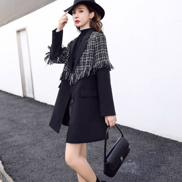 

women patchwork blazer jacket 2020 spring autumn coats, White;black