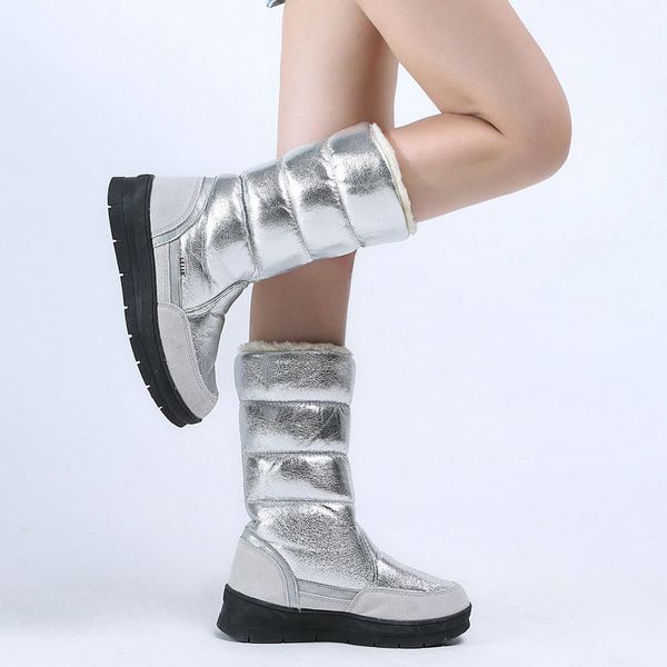 

women snow boots waterproof slip on boots platform winter warm fur botas mujer 2020 women shoes fashion winter shoes, Black