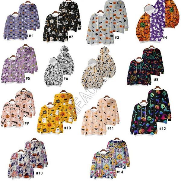 

women halloween hoodie plus size hooded sweater hallowmas pumpkin skull ghost cartoon t-shirt long sleeve pullover sweatshirt d9714, Black