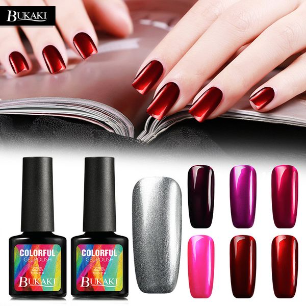 

bukaki titanium red gel nail polish glitter uv gel metal mirrors effect nail glue soak off varnish primer art lacquer, Red;pink