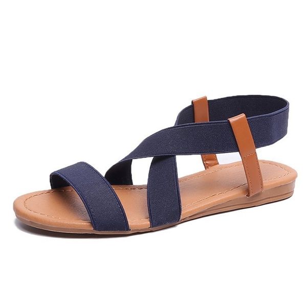 

flat sandals women shoes gladiator open toe elastic flat sandals female casual women's flat platform beach shoes y200620, Black