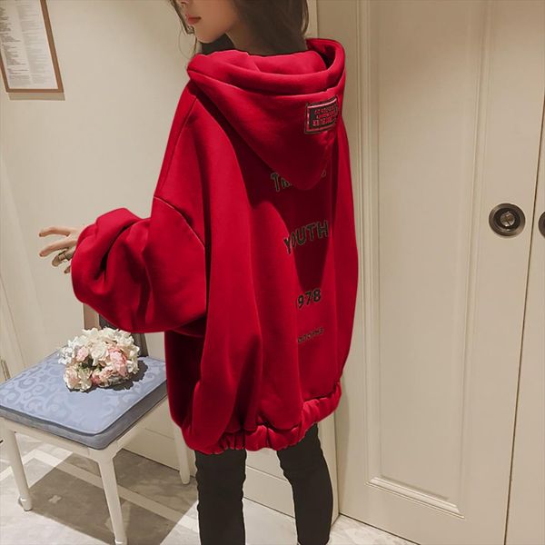 

letter print hoodies womenn loose large size zipper thickening plus size sweatshirt sudadera mujer oversized hoodie women, Black