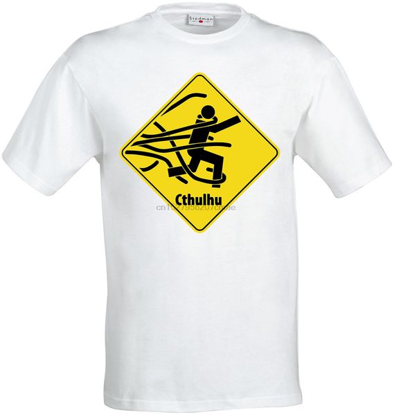 

cthulhu warning funny yellow hazzard sign artwork funny style men t shirt white