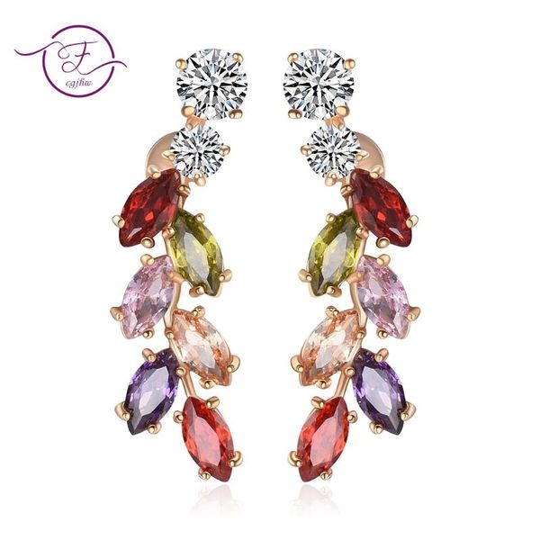 

stud multicolor crystal grape earings fashion jewelry women's gold color dangle pretty rainbow z long 925 silver earrings, Golden;silver