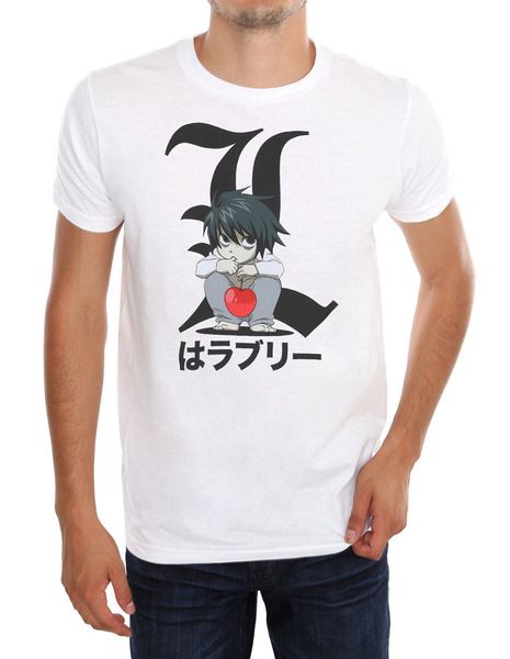 

100% cotton print mens summer death note chibi l slim-fit t-shirt tee shirt