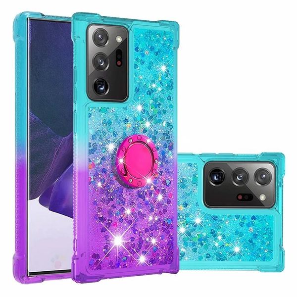 

quicksand gradient soft tpu case for samsung a71 5g a51 a21s a31 a21 lg stylo6 k51 k31 shockproof 360 finger metal ring liquid holder cover