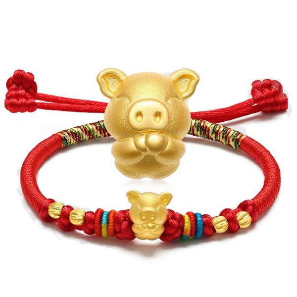

pure 24k yellow gold bracelet 999 gold 3d pig string bracelet, Golden;silver