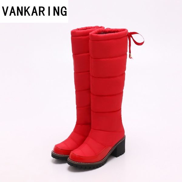 

vankaring plus size classic fashion knee high women snow boots platform black red blue color warm plush down winter boots women