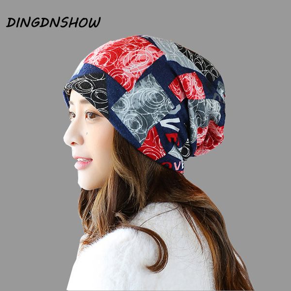 

dingdnshow] 2020 beanie трикотажные hat хлопок печати взрослых дамы skullies winter cap женщины балаклава, Blue;gray