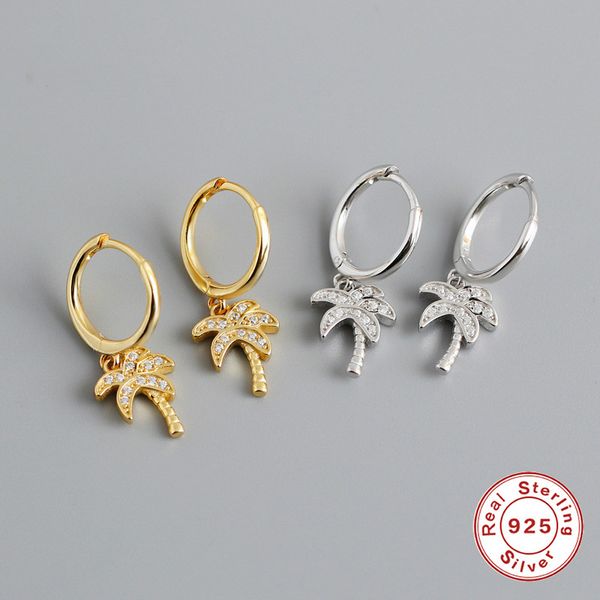 

JuneRain Brand Fashion Women Coconut Palm Tree Earrings 925 Sterling Silver CZ Plant Pendant Stud Earrings Summer Holiday Hawaii Jewelry