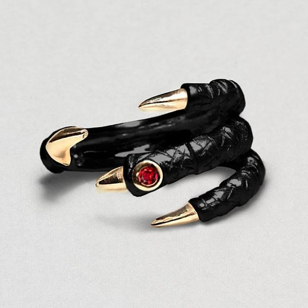 

cluster rings vintage punk evil mens ring adjustable alloy biker rock skeleton hand finger for women gothic jewelry, Golden;silver