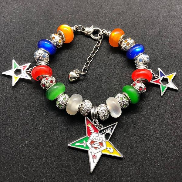 

fashion order of the eastern star oes colorful european big hole beads snake chain bangle bracelet, Golden;silver
