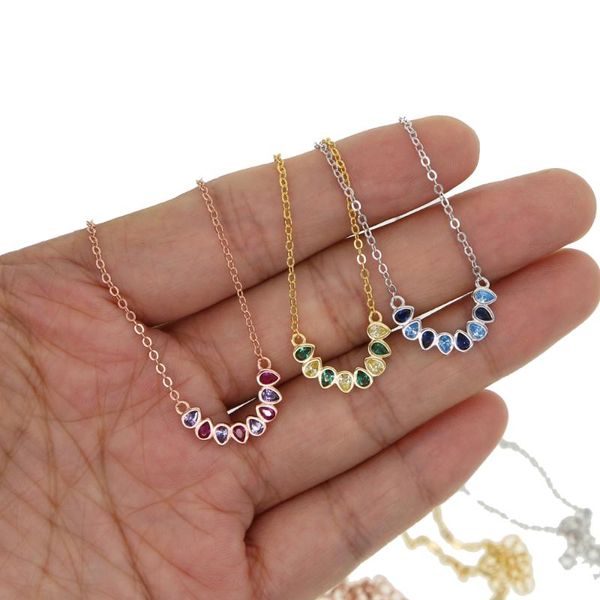 

new arrived real 925 silver rainbow cz paved tear drop shape pendant necklace with e color plated for women wedding jewelry gift