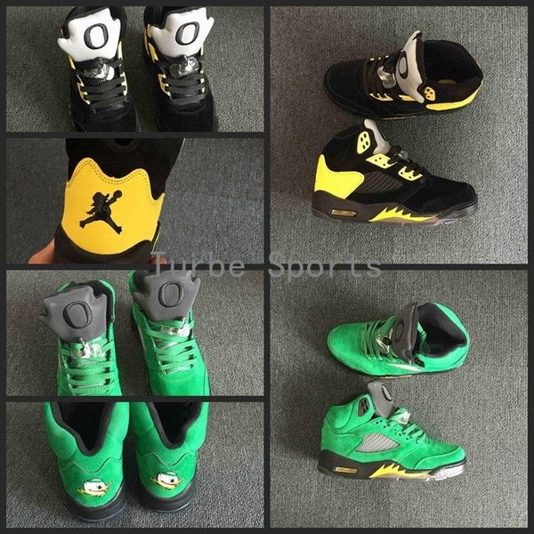 

quality new 5 5s oregon ducks jumpducks high mens basketball shoes green black yellow sport shoe breathable brand sneakers us 8-13